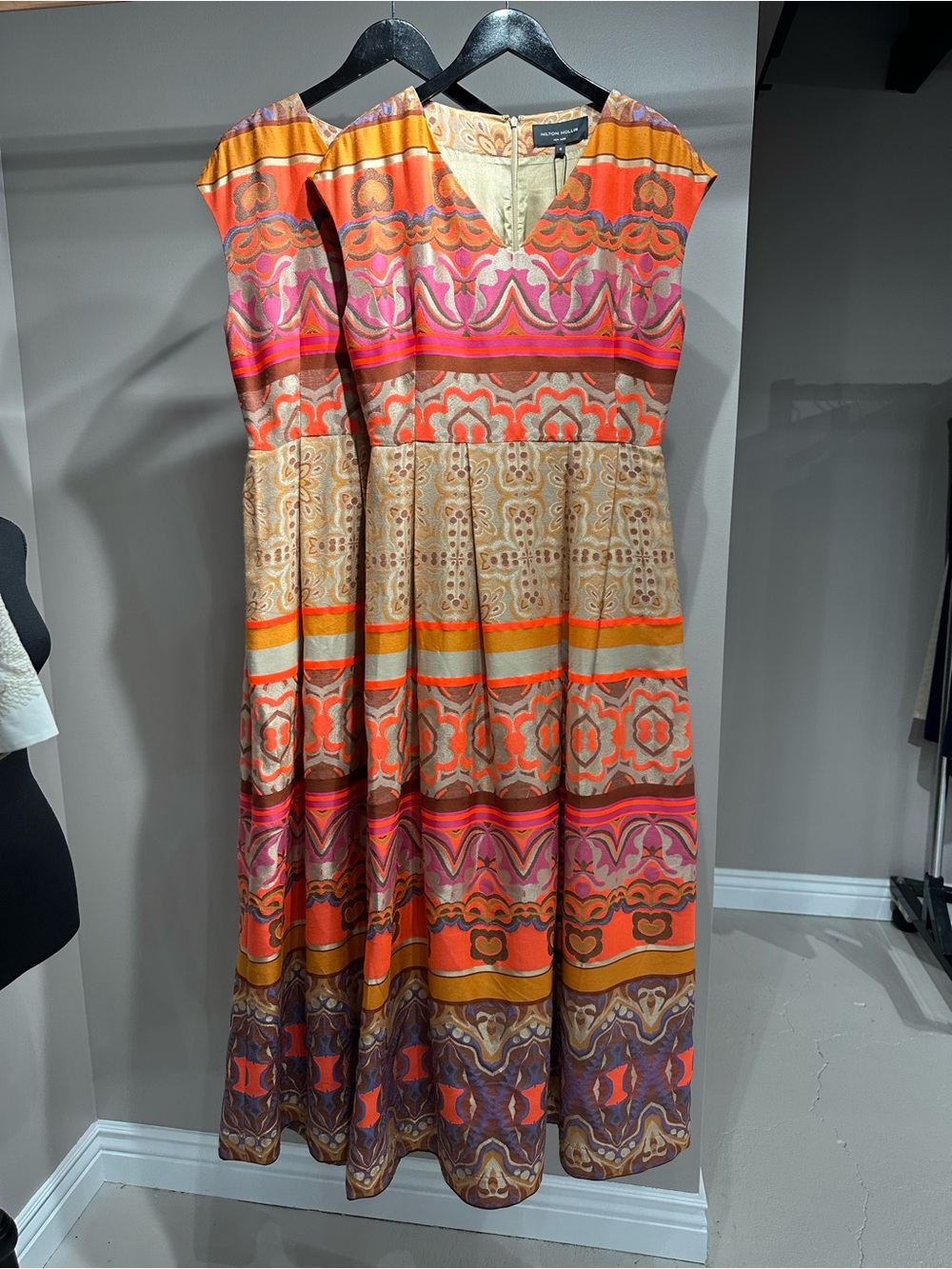 Hilton Hollis resort Bohemian V-Neck Maxi Dress in Orange & Pink
